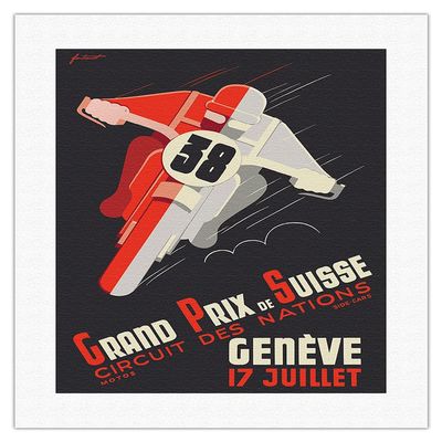 1938 Swiss Grand Prix - Circuit of Nations - Vintage Motorcycle Poster by Nol Fontanet - Fine Art Rolled Canvas Print 16in x 20in