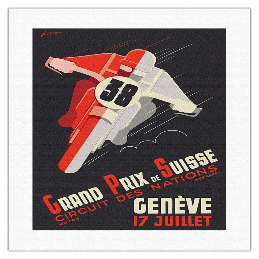 1938 Swiss Grand Prix - Circuit of Nations - Vintage Motorcycle Poster by Nol Fontanet - Fine Art Rolled Canvas Print 16in x 20in