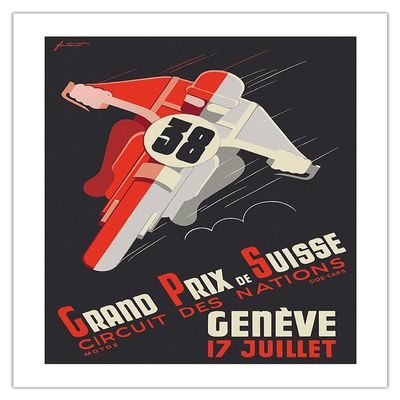 1938 Swiss Grand Prix - Circuit of Nations - Vintage Motorcycle Poster by Nol Fontanet - Bamboo Fine Art 290gsm Paper Print (Unframed) 24x32in
