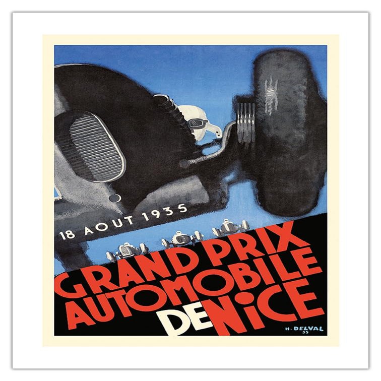 1935 Nice Grand Prix - France - Vintage Car Racing Poster by Henri Delval - Bamboo Fine Art 290gsm Paper Print (Unframed) 24x32in