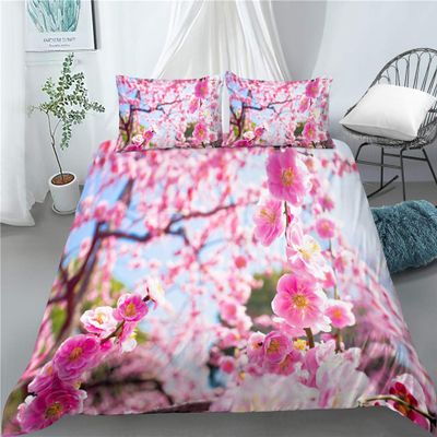 INDREAM Spring Duvet Cover Pink Cherry Blossom Bedding Set for Bedroom Decoration,Twin/Full/Queen/King Size Bed Sets 3/4 Pieces (1 Duvet Cover with 2 Pillow Shams or Sheet) (QUEEN-3PCS,D)
