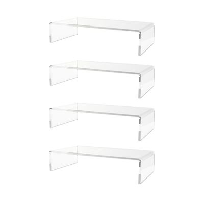 Marketing Holders 4 Pack Acrylic Riser Display Stand Clear 9.25" x 4.5" x 2" Rectangular Tabletop Showcase Platform for Collectible Merchandise Figurines and Model Cars
