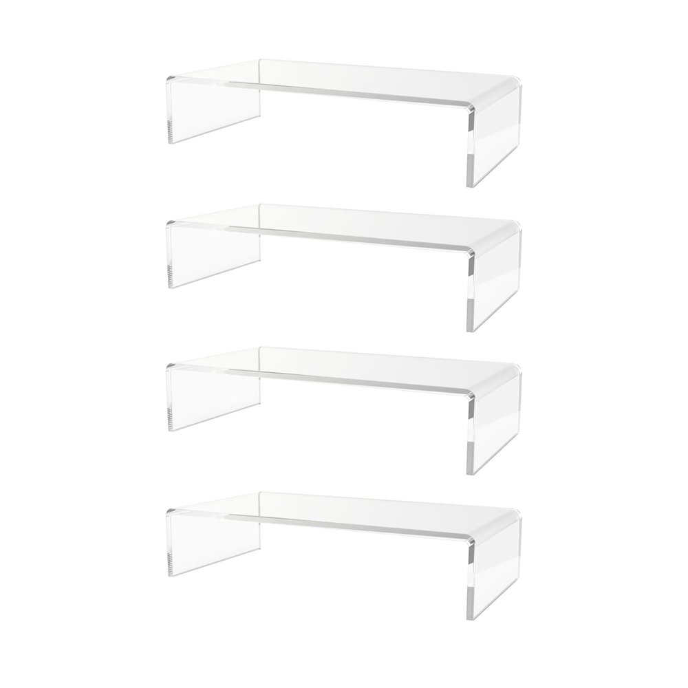Marketing Holders 4 Pack Acrylic Riser Display Stand Clear 9.25" x 4.5" x 2" Rectangular Tabletop Showcase Platform for Collectible Merchandise Figurines and Model Cars