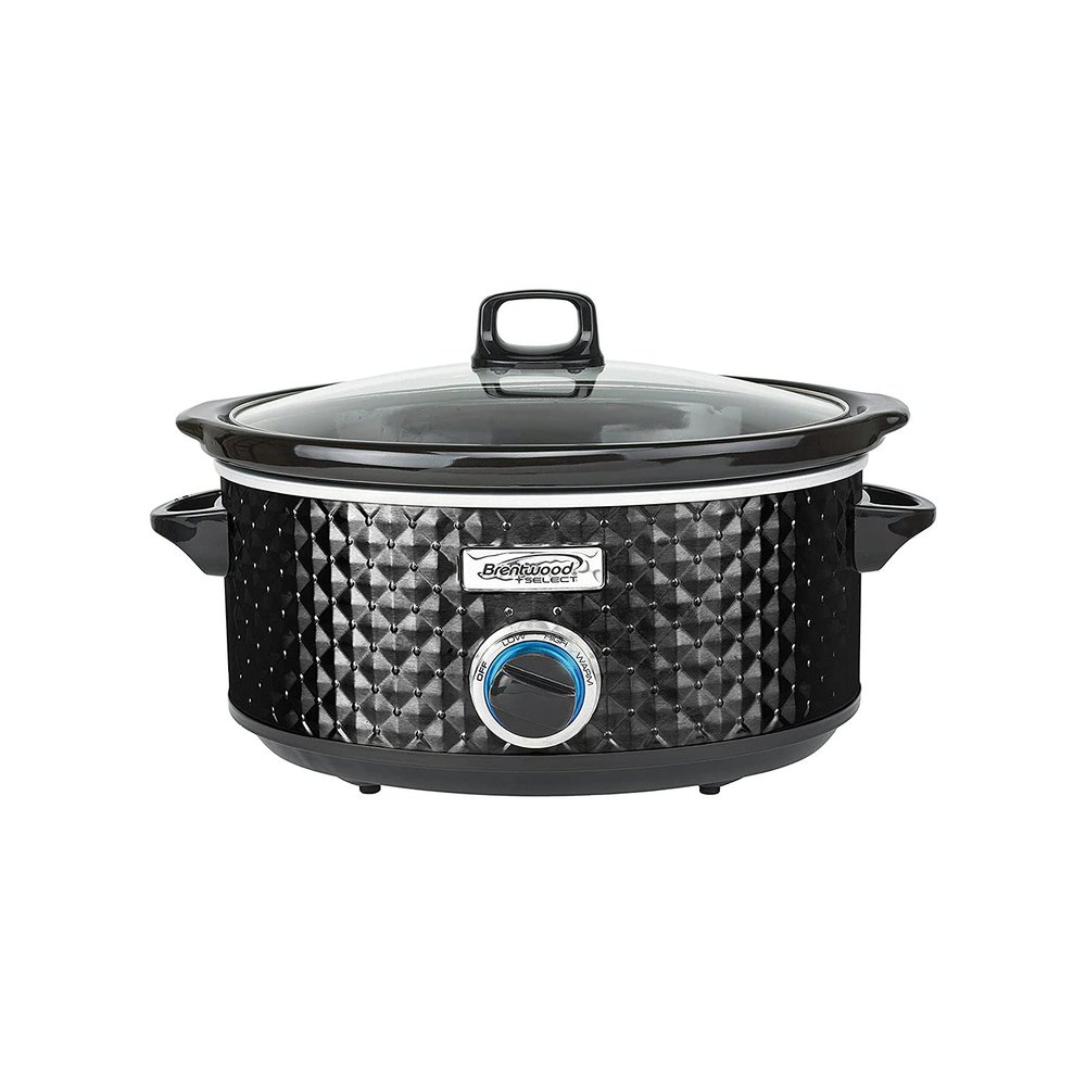 Brentwood SC-136BK 190W 3.5 Quart Adjustable Temperature Dishwasher Safe Kitchen Slow Cooker Pot with Clear Glass Lid, Diamond Black