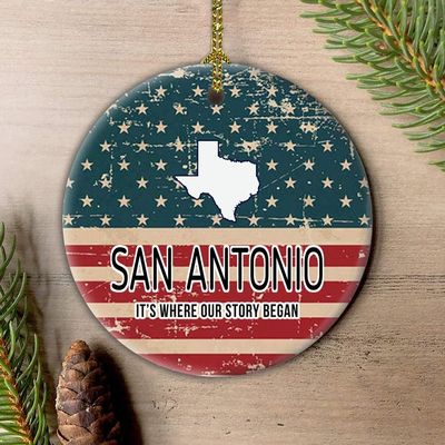 4th of July Decorations Independence Day Ornament With City San Antonio Texas It's Where Our Story Began American Flag Patriotic Merry Christmas Family Pretty Xmas Tree 3" White