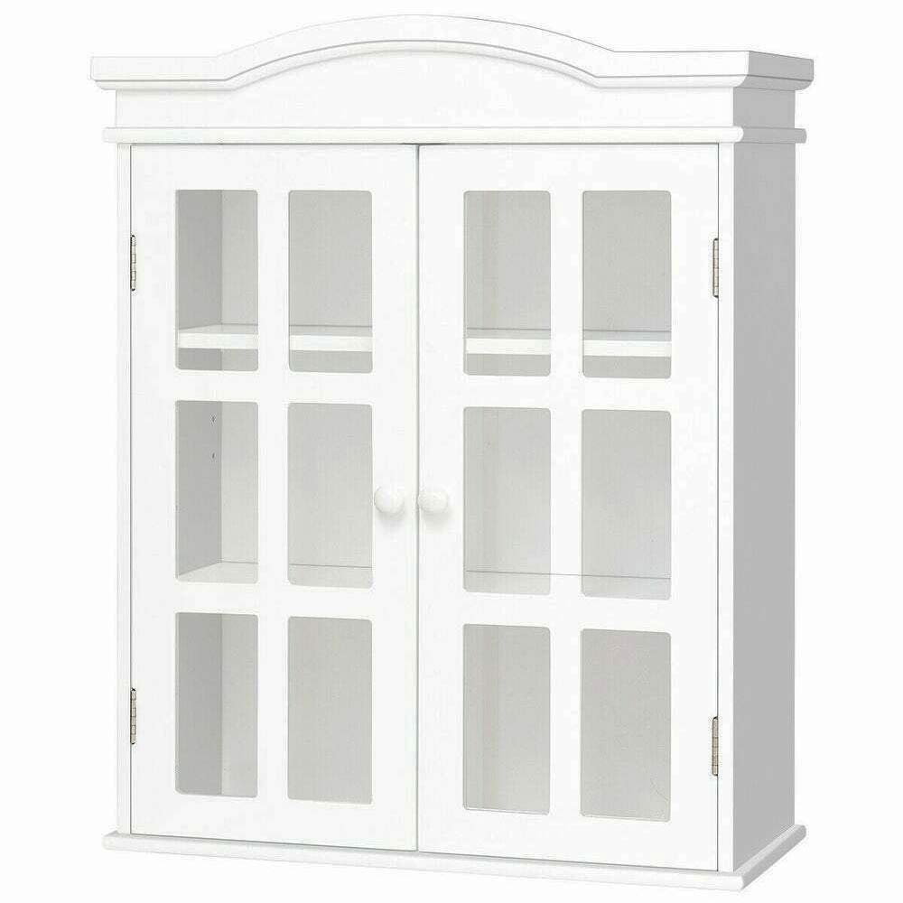 Thaweesuk Shop MDF Acrylic White Wall Mount Bathroom Storage Medicine Cabinet Vanity Double Glass Door Bath 21" x 9" x 26.5" (L x W x H) of Set
