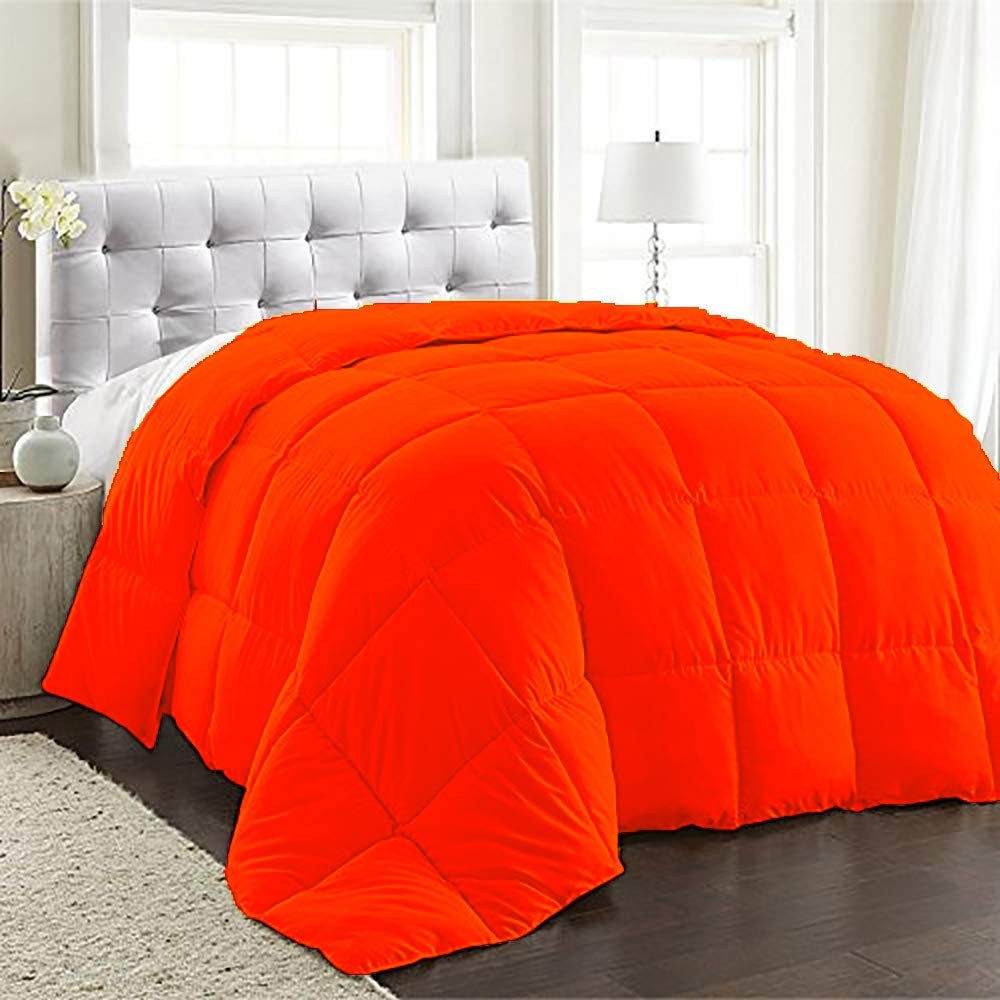 BedDecor 200 GSM Down Alternative Super Soft Premium Quality Microfiber Filling Comforter 600TC Solid 100% Egyptian Cotton (Orange,Full)