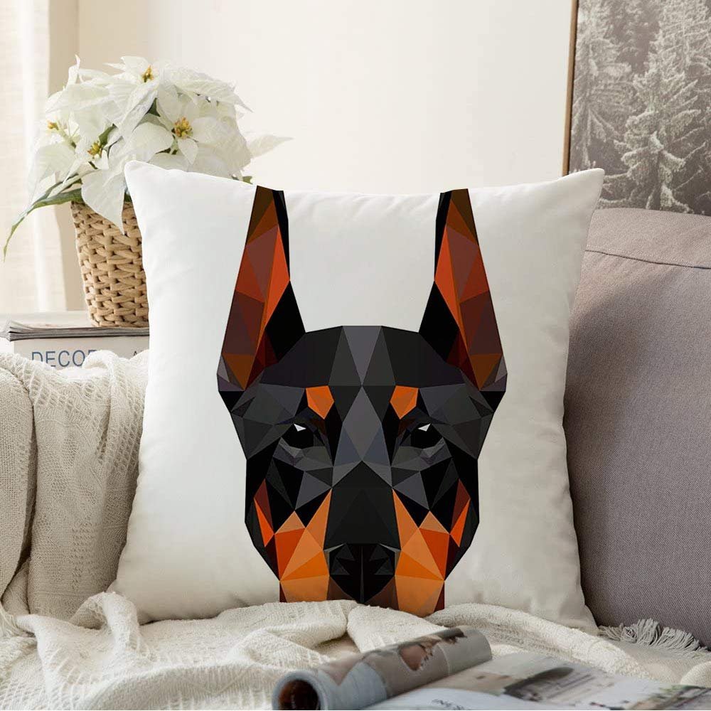 Decorative Pillow Soft Cover Sign Cute Style Low Black Poly Triangular Print Triangle Dog Emblem Doberman Face Animals Wildlife Throw Pillow Covers Case for Couch Bed Sofa 18x18 Inch