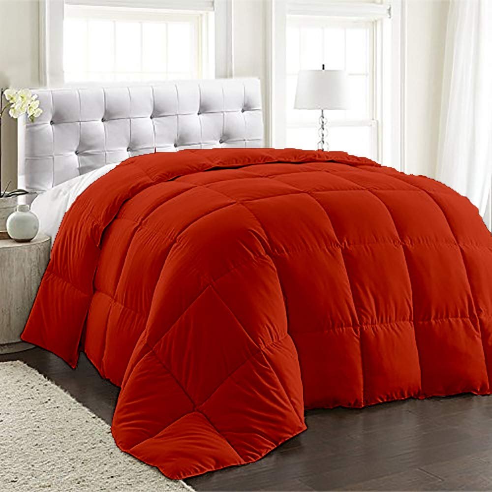BedDecor 500 GSM Down Alternative Super Soft Premium Quality Microfiber Filling Comforter 600TC Solid 100% Egyptian Cotton (Brick Red,King)