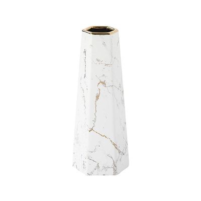 10inch White Gold Finish Marble Ceramic Flower Vase Home Decor Vase and Table Centerpieces Vase for Friends and Family, Christmas, Wedding, Bridal Shower