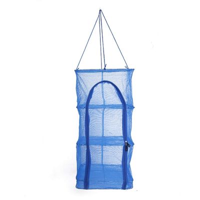 Keenso Drying Net Rack, Foldable 4 Layers Mesh Hanging Drying Rack Basket Holder Camping Drying Net Zipper Opening Mesh Netting Blue Fishing net