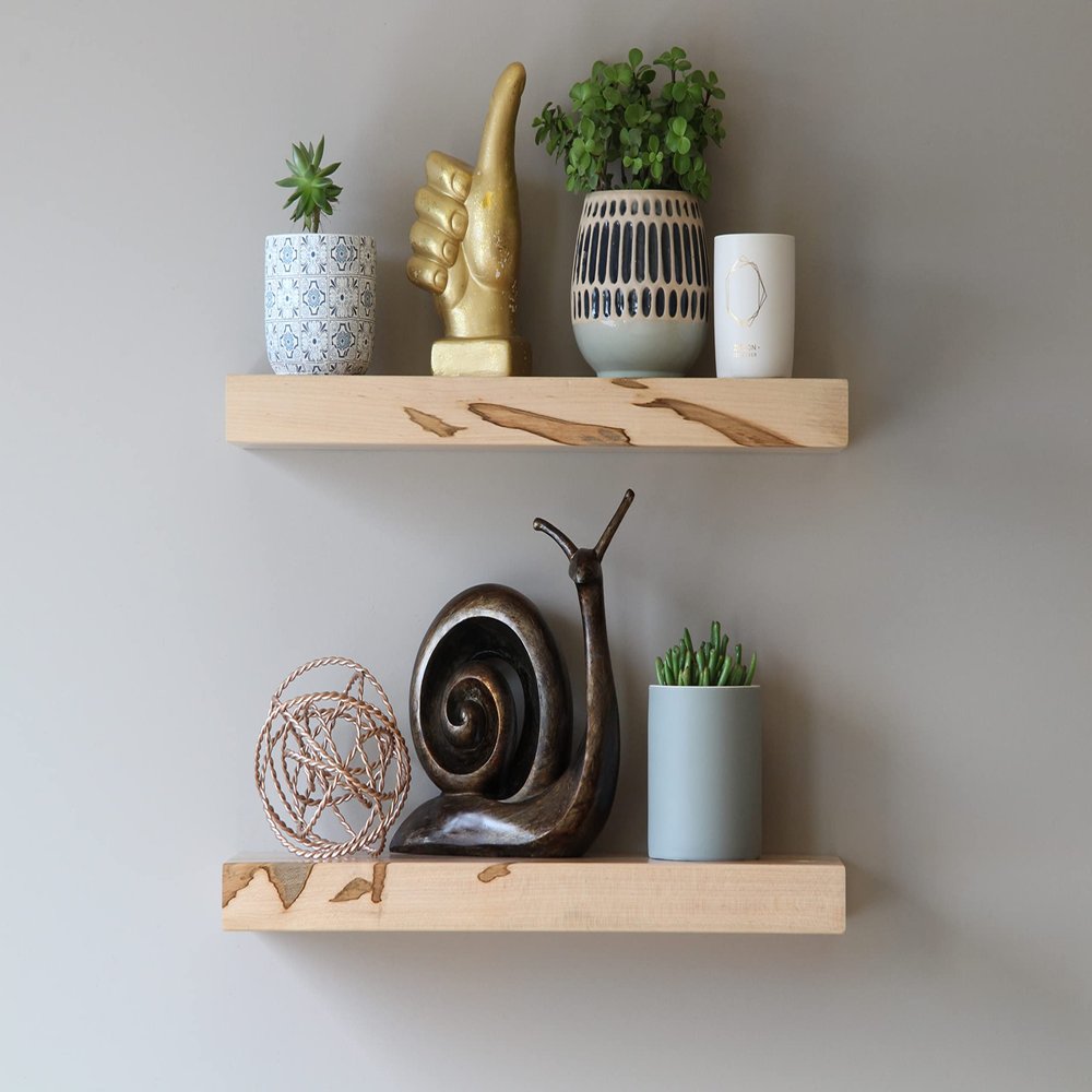 Urban Legacy Modern Hardwood Floating Accent Shelves | Set of 2 | Wormy Maple | Furniture Grade Clear Coat | Amish Handcrafted, Lancaster, PA (48" x 7" x 2")