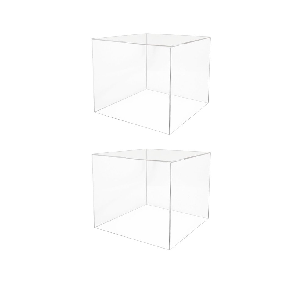2 Pack Acrylic Display Riser Box with One Open Side Versatile 12" x 12" x 9" No LId Clear Dust Cover Retail Product Riser or Merchandise Storage Bin by Marketing Holders