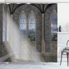 Ambesonne Fantasy Shower Curtain, Crepuscular Rays Streaming Through Stained Glass Window Palace Castle, Cloth Fabric Bathroom Decor Set with Hooks, 69" W x 70" L, Grey Cream White view 1