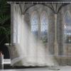 Ambesonne Fantasy Shower Curtain, Crepuscular Rays Streaming Through Stained Glass Window Palace Castle, Cloth Fabric Bathroom Decor Set with Hooks, 69" W x 70" L, Grey Cream White view 3