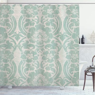 Ambesonne Victorian Shower Curtain, TraditionalOrient Inspired Floral Pattern in Ethnic Vintage Tones, Cloth Fabric Bathroom Decor Set with Hooks, 69" W x 70" L, Coconut and Almond Green