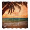 Ambesonne Tropical Shower Curtain, Seascape Scenery with Ocean Beach Palm Tree and Sunset Sky in Soft Tones, Cloth Fabric Bathroom Decor Set with Hooks, 69" W x 75" L, Burnt Sienna Brown view 2