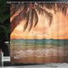Ambesonne Tropical Shower Curtain, Seascape Scenery with Ocean Beach Palm Tree and Sunset Sky in Soft Tones, Cloth Fabric Bathroom Decor Set with Hooks, 69" W x 75" L, Burnt Sienna Brown view 3