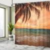 Ambesonne Tropical Shower Curtain, Seascape Scenery with Ocean Beach Palm Tree and Sunset Sky in Soft Tones, Cloth Fabric Bathroom Decor Set with Hooks, 69" W x 75" L, Burnt Sienna Brown view 4