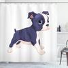Ambesonne Boston Terrier Shower Curtain, Cartoon of a Puppy Cheerful Playful Animal Friend Composition, Cloth Fabric Bathroom Decor Set with Hooks, 69" W x 84" L, Dark Indigo White view 1