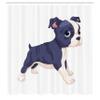 Ambesonne Boston Terrier Shower Curtain, Cartoon of a Puppy Cheerful Playful Animal Friend Composition, Cloth Fabric Bathroom Decor Set with Hooks, 69" W x 84" L, Dark Indigo White view 2