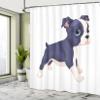 Ambesonne Boston Terrier Shower Curtain, Cartoon of a Puppy Cheerful Playful Animal Friend Composition, Cloth Fabric Bathroom Decor Set with Hooks, 69" W x 84" L, Dark Indigo White view 4