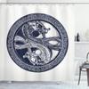 Ambesonne Celtic Dragon Shower Curtain, Mystic Yin Yang Creatures in Round Frame, Cloth Fabric Bathroom Decor Set with Hooks, 69" W x 84" L, Violet Blue Off White view 1