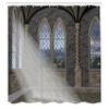 Ambesonne Fantasy Shower Curtain, Crepuscular Rays Streaming Through Stained Glass Window Palace Castle, Cloth Fabric Bathroom Decor Set with Hooks, 69" W x 75" L, Grey Cream White view 2