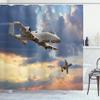 Ambesonne Airplane Shower Curtain, Peacekeepers Mission Jet up International Flight Picture Aviation Theme Image, Cloth Fabric Bathroom Decor Set with Hooks, 69" W x 70" L, Blue Grey view 1