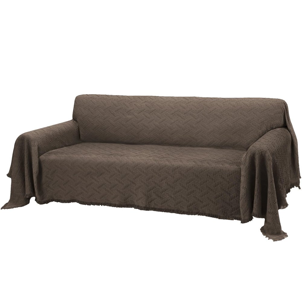Rose Home Fashion Geometrical Throw Sofa Cover Blanket, Washable Couch Covers for 3 Cushion Couch Sofa Pet Friendly, Furniture Protector for Dogs (Small, Chocolate)