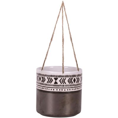 Blue Sky Clayworks Hanging Currumba 5" Flower Pot, Moonlit Folk Pattern Aloft, Indoor, Ceramic Planter