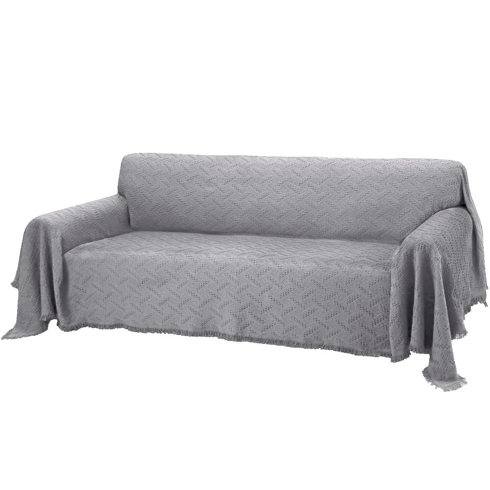 Rose Home Fashion Geometrical Throw Sofa Cover Blanket, Washable Couch Covers for 3 Cushion Couch Sofa Pet Friendly, Furniture Protector for Dogs (Large, Light Grey)