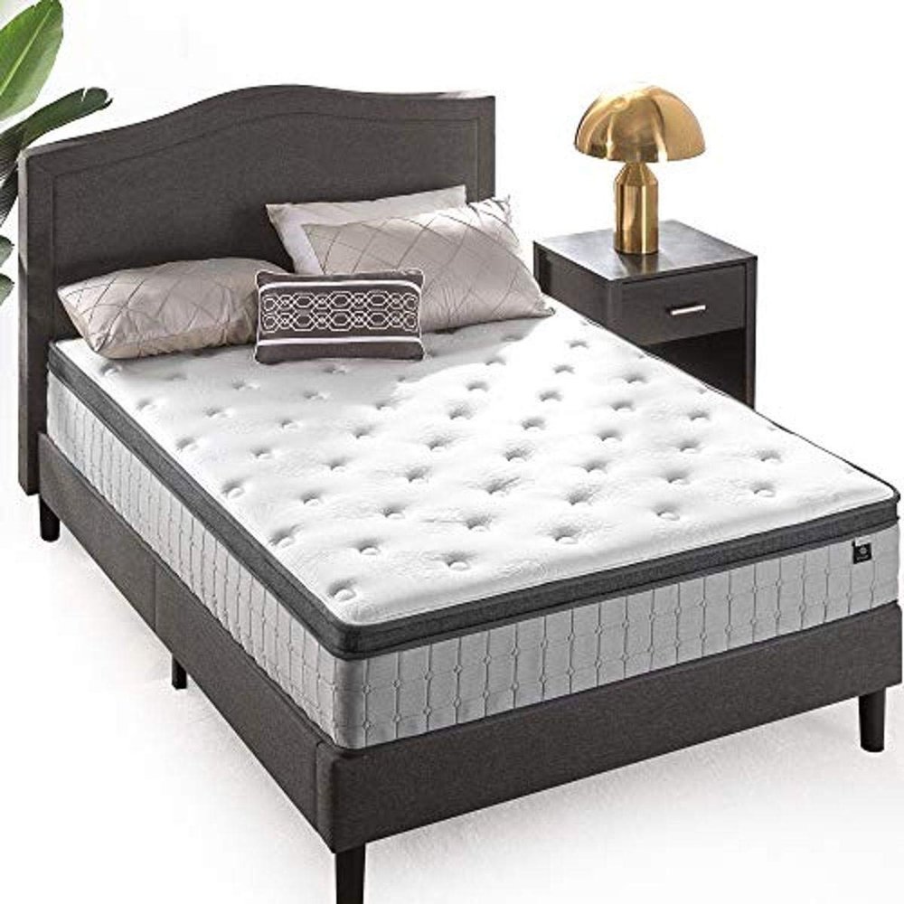 Zinus 12 Inch Comfort Support Cooling Gel Hybrid Mattress, Queen, Euro Top Innerspring Mattress, Motion Isolating Pocket Springs, Mattress in A Box