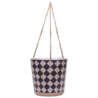 Blue Sky Ceramic Hanging Check 5'' Flower Pot, Multi Color