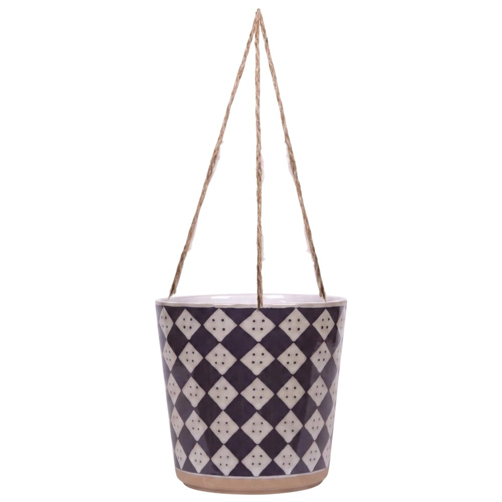 Blue Sky Ceramic Hanging Check 5'' Flower Pot, Multi Color