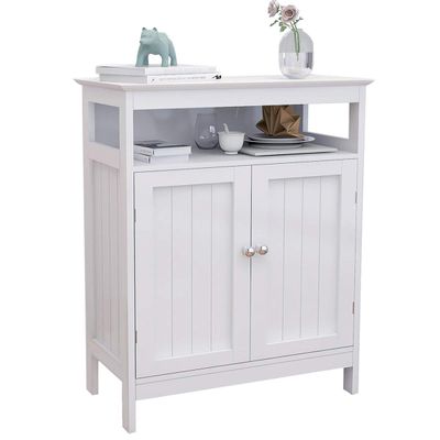 RASOO Bathroom Storage Cabinet White Freestanding Organizer Cabinet for Bathroom, Living Room (2 Doors and one Adjustable Shelf)