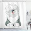 Ambesonne English Sheepdog Shower Curtain, Illustration of Domestic and Fluffy Sitting Animal on Plain Background, Cloth Fabric Bathroom Decor Set with Hooks, 69" W x 70" L, Off White Grey view 1