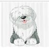 Ambesonne English Sheepdog Shower Curtain, Illustration of Domestic and Fluffy Sitting Animal on Plain Background, Cloth Fabric Bathroom Decor Set with Hooks, 69" W x 70" L, Off White Grey view 2