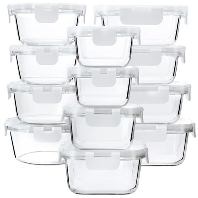 24-Piece Glass Food Storage Containers with Upgraded Snap Locking Lids,Glass Meal Prep Containers Set - Airtight Lunch Containers, Microwave, Oven, Freezer and Dishwasher,White