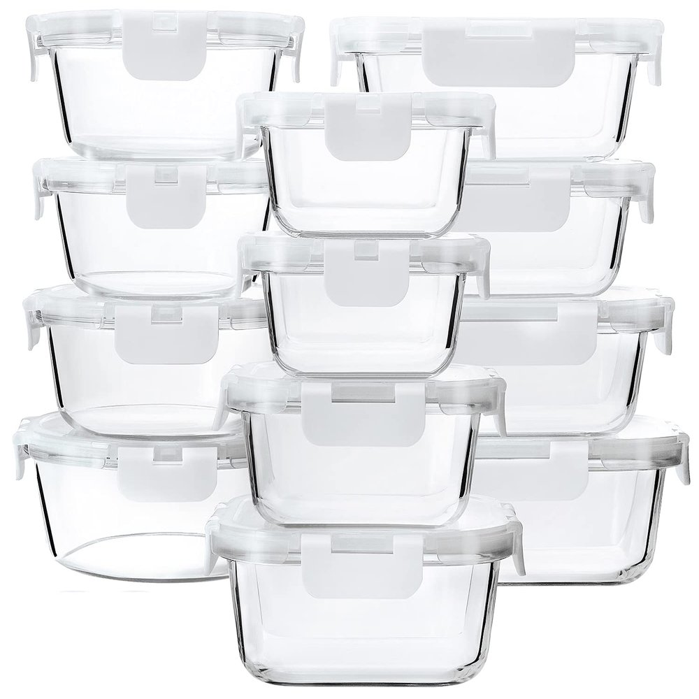 24-Piece Glass Food Storage Containers with Upgraded Snap Locking Lids,Glass Meal Prep Containers Set - Airtight Lunch Containers, Microwave, Oven, Freezer and Dishwasher,White
