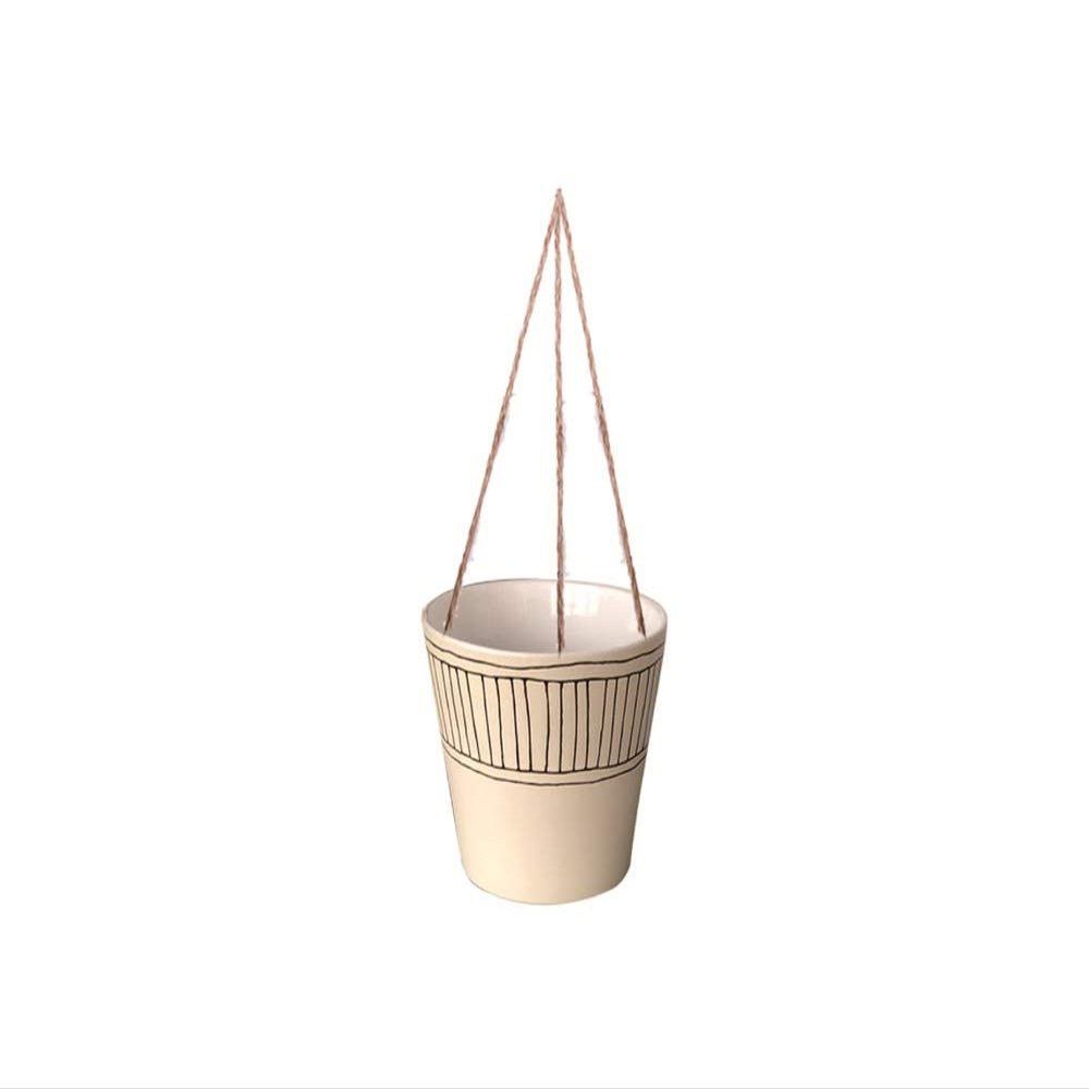 Blue Sky Ceramic Hanging Colby Stripe 5'' Flower Pot, Multi Color