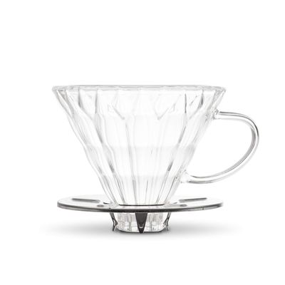 4 Cup Glass Dripper by Yama Glass I Pour Over Coffee Dripper with Cone Shape I Made of Thick, Heat Resistant Glass I Coffee Glass Dripper with Glass Handle, Shining Base