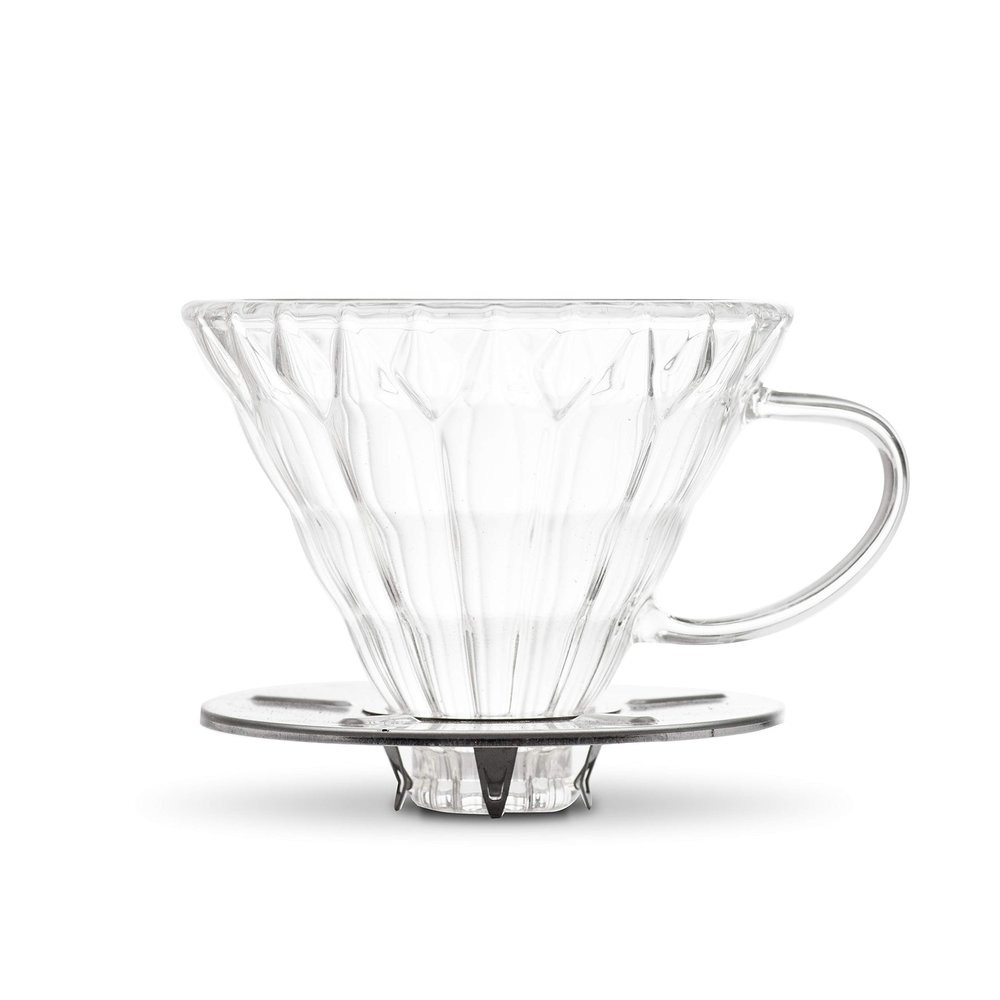 4 Cup Glass Dripper by Yama Glass I Pour Over Coffee Dripper with Cone Shape I Made of Thick, Heat Resistant Glass I Coffee Glass Dripper with Glass Handle, Shining Base