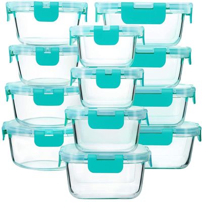 24-Piece Glass Food Storage Containers with Locking Lids,Glass Meal Prep Containers Set - Airtight Lunch Containers, Microwave, Oven, Freezer and Dishwasher,Green