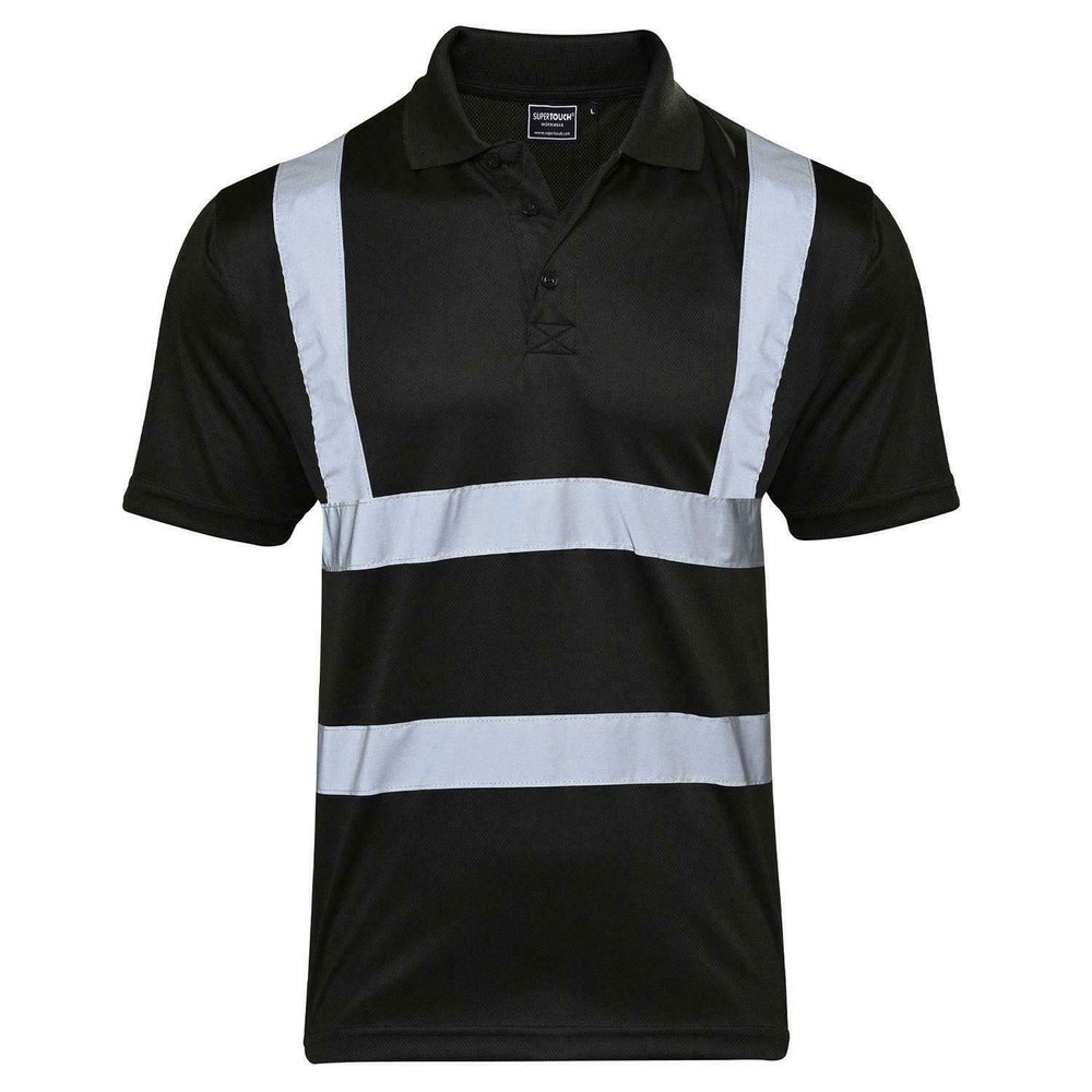 MA ONLINE Mens High Visibility Black Tshirt Boys Hi Viz Vis Short Sleeve Work Wear Shirt Black X-Large