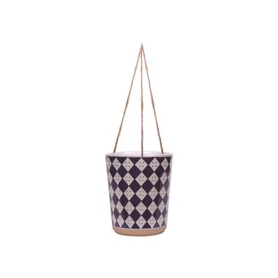 Blue Sky Ceramic Hanging Check 6.5'' Flower Pot, Multi Color