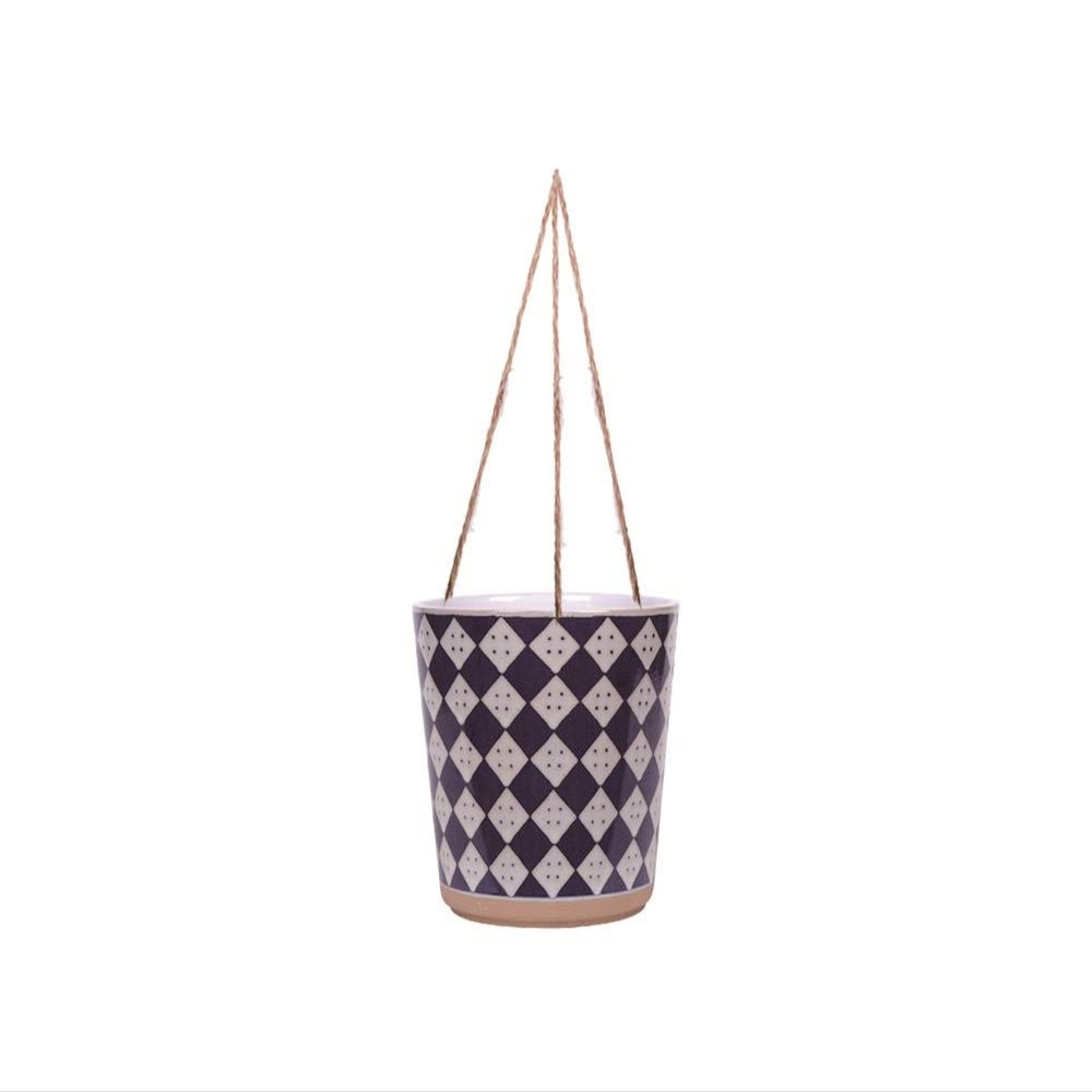 Blue Sky Ceramic Hanging Check 6.5'' Flower Pot, Multi Color