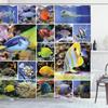 Ambesonne Ocean Shower Curtain, Collage of Underwater Photos with a Group of Tropical Art Fish Oceanic Pattern, Cloth Fabric Bathroom Decor Set with Hooks, 69" W x 70" L, Yellow Blue view 1