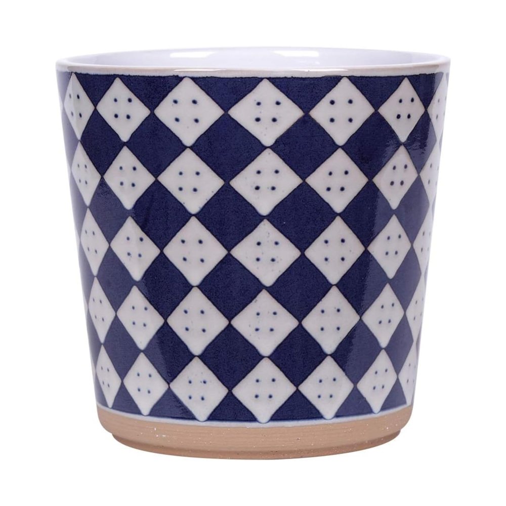 Blue Sky Ceramic Check 6.5'' Flower Pot