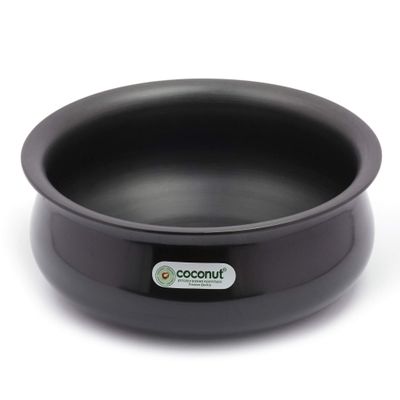 Coconut Hard Anodised Curry Pot Plain Cookware - Medium - Capacity - 2.5 litres - Gas Stove Top Compatible,Black